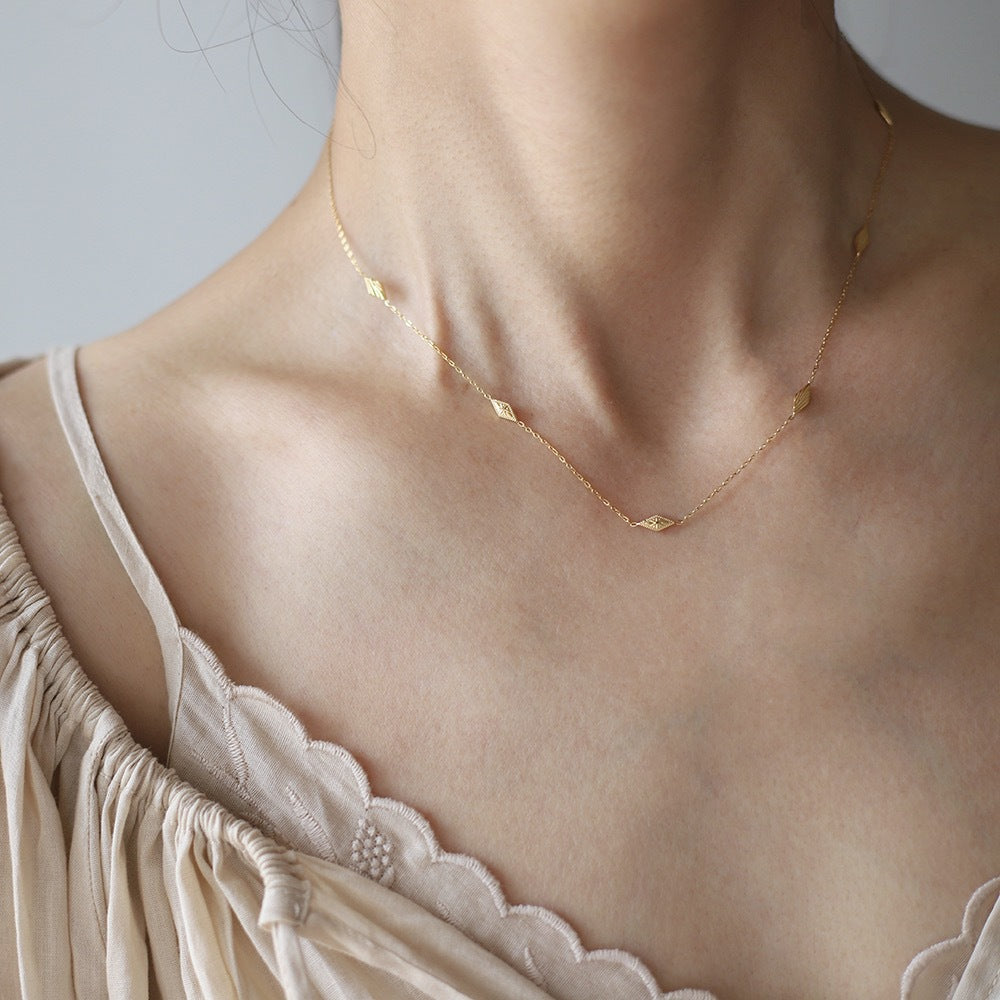Diamond Station Chain Necklace - Gold - 1