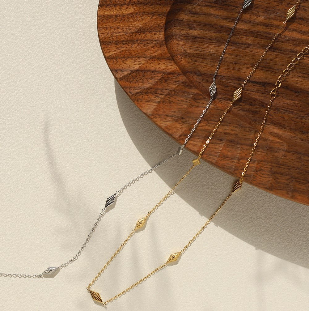Diamond Station Chain Necklace - Gold - 3