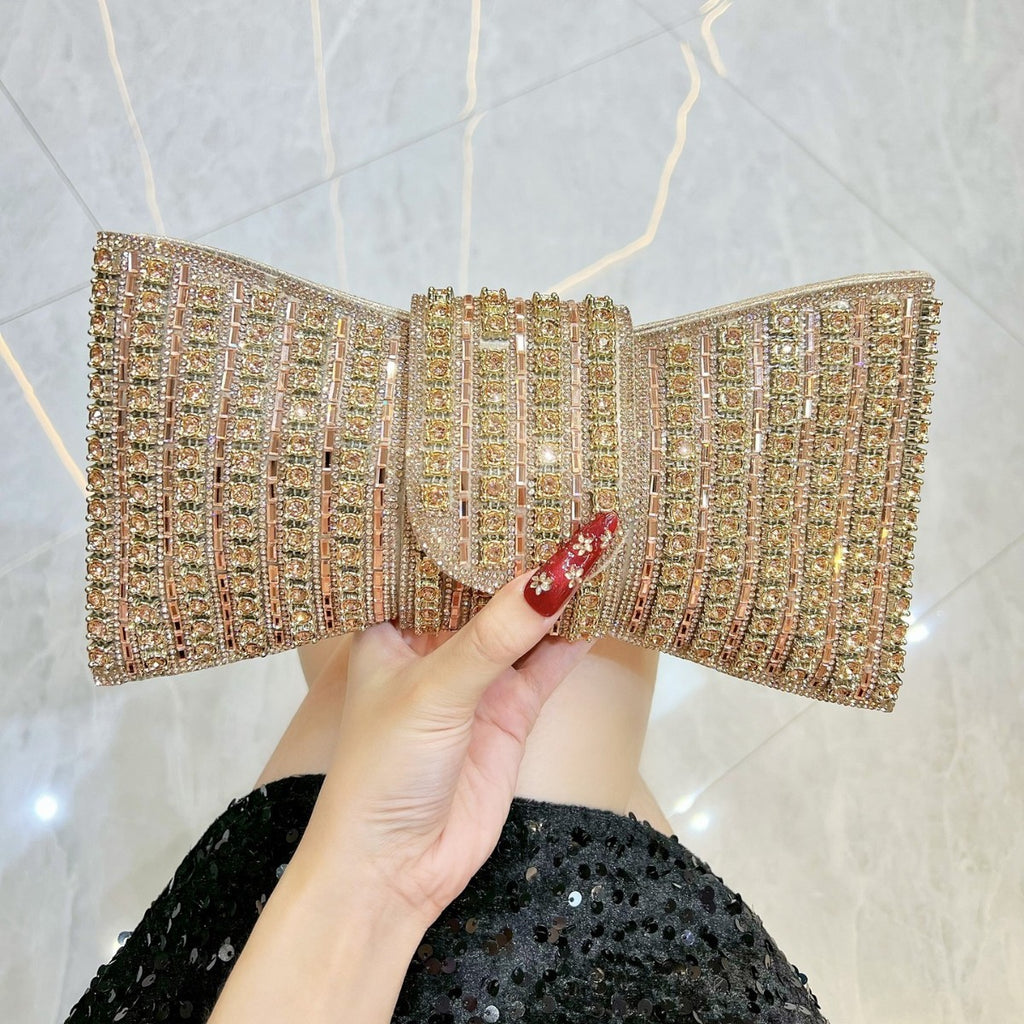 Crystal Bow Clutch with Chain Strap