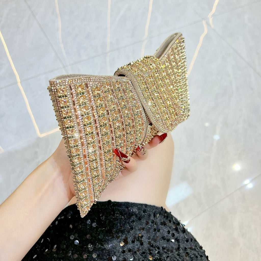 Crystal Bow Clutch with Chain Strap