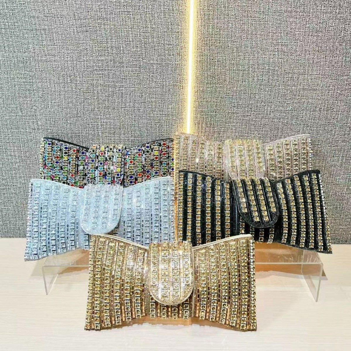 Crystal Bow Clutch with Chain Strap