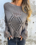 Openwork Pointelle Knit Mock Neck Sweater - Grey