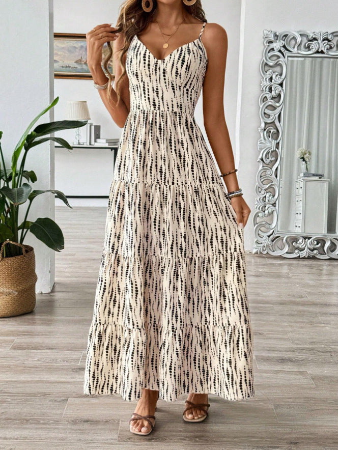 Tie Back Striped Cami Maxi Dress - Apricot