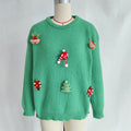 Holiday Character Applique Crewneck Knit Sweater - Green