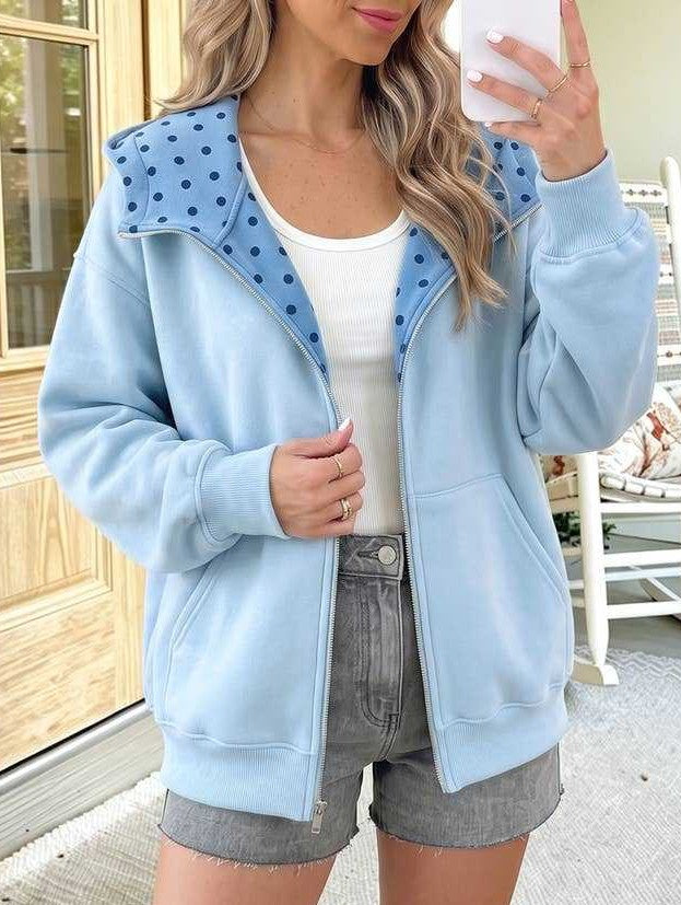 Western Yoke Zip Front Hooded Jacket - Blue