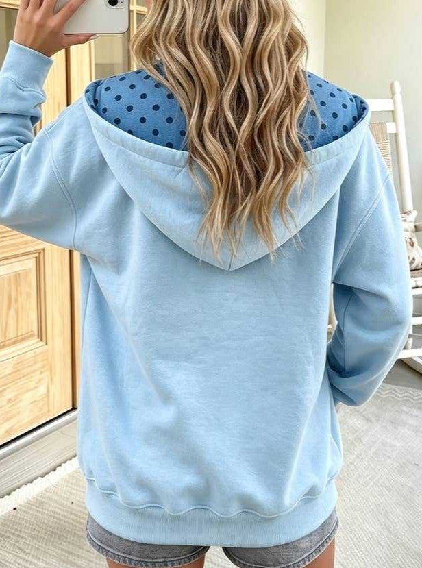 Western Yoke Zip Front Hooded Jacket - Blue - 2