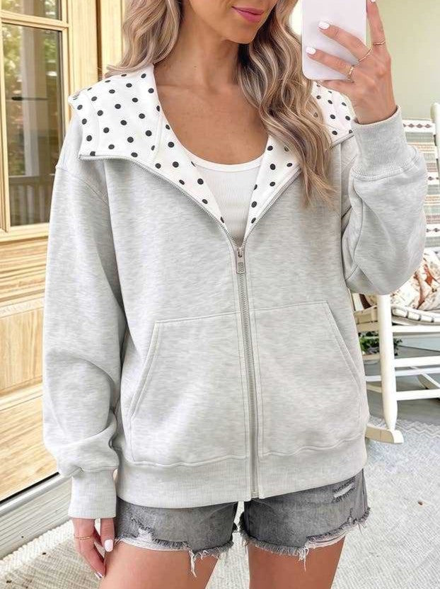 Western Yoke Zip Front Hooded Jacket - Grey