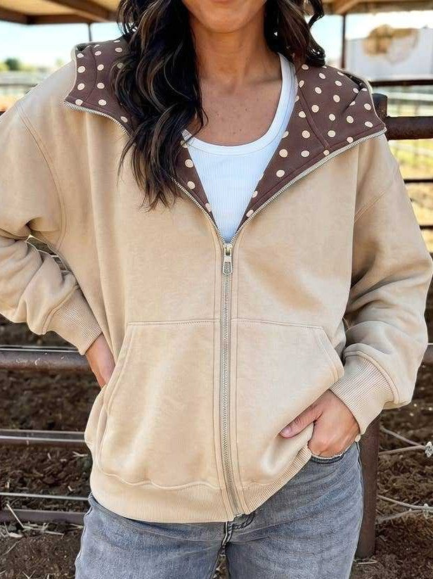 Western Yoke Zip Front Hooded Jacket - Khaki