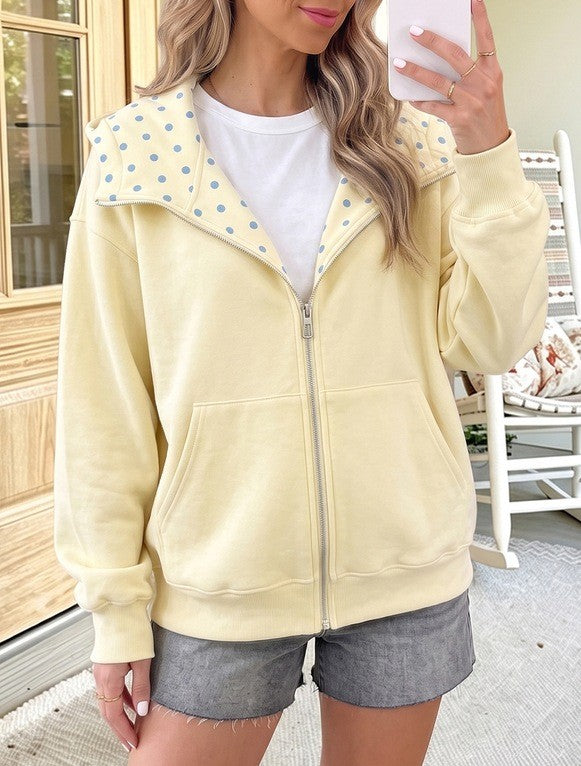 Western Yoke Zip Front Hooded Jacket - Yellow