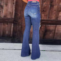 Ripped High Rise Flare Leg Jeans - blue