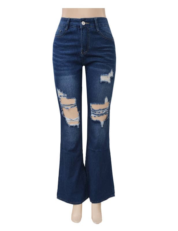 Ripped High Rise Flare Leg Jeans