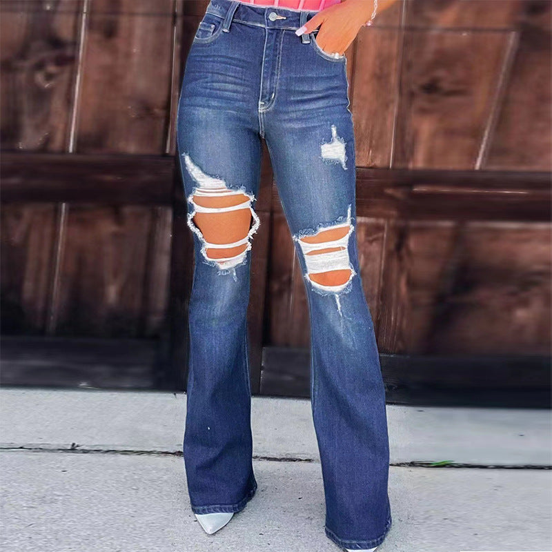 Ripped High Rise Flare Leg Jeans - view 1