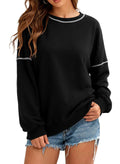Exposed Seam Drop Shoulder Crewneck Sweatshirt - Black