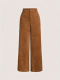 High Waist Corduroy Wide Leg Trousers - Caramel