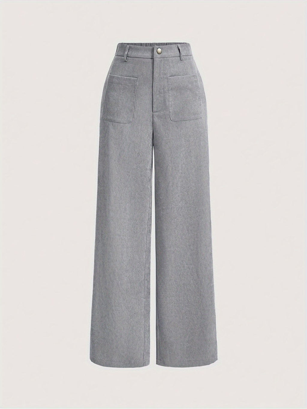 High Waist Corduroy Wide Leg Trousers - Gray