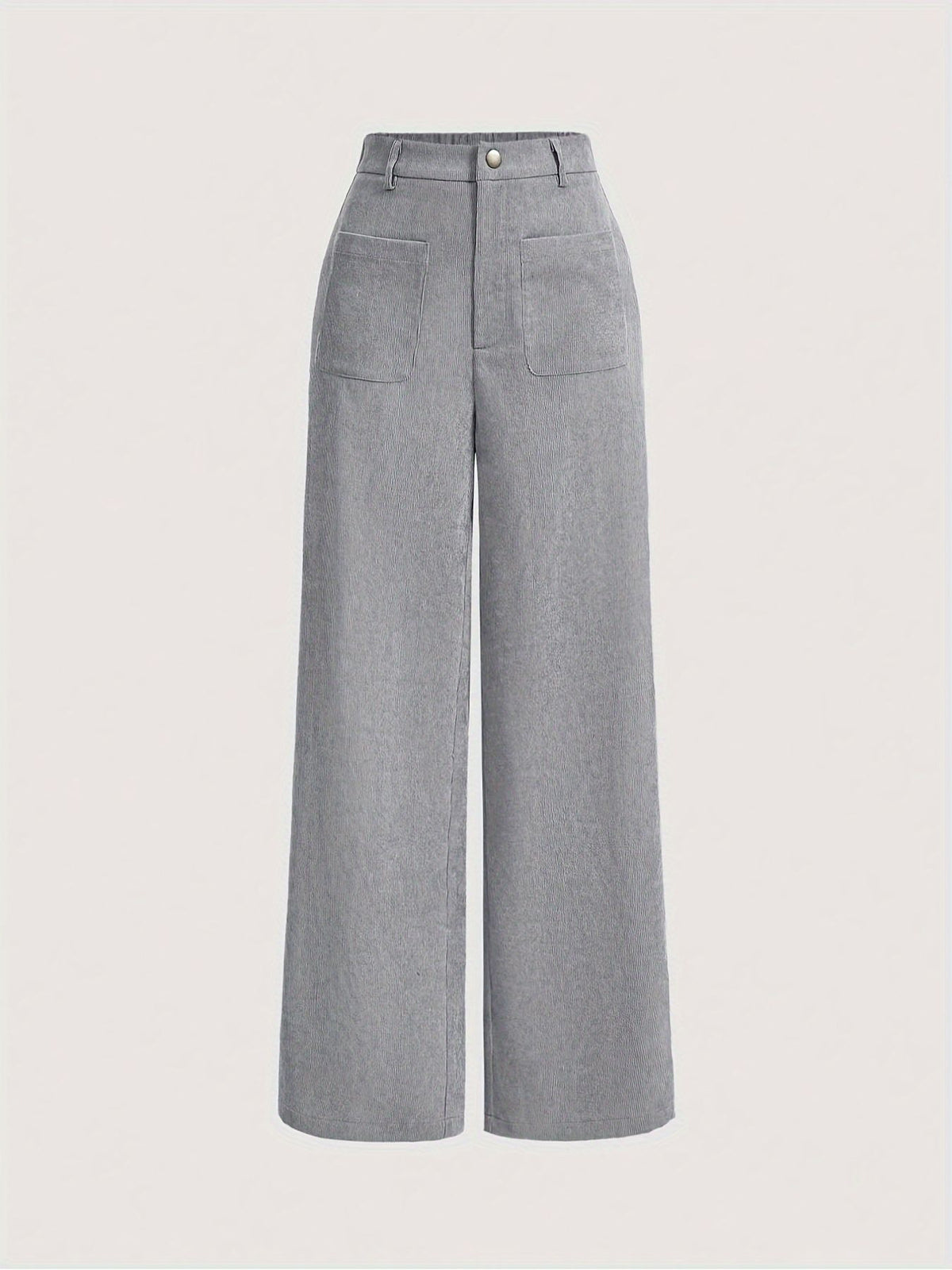High Waist Corduroy Wide Leg Trousers - Gray