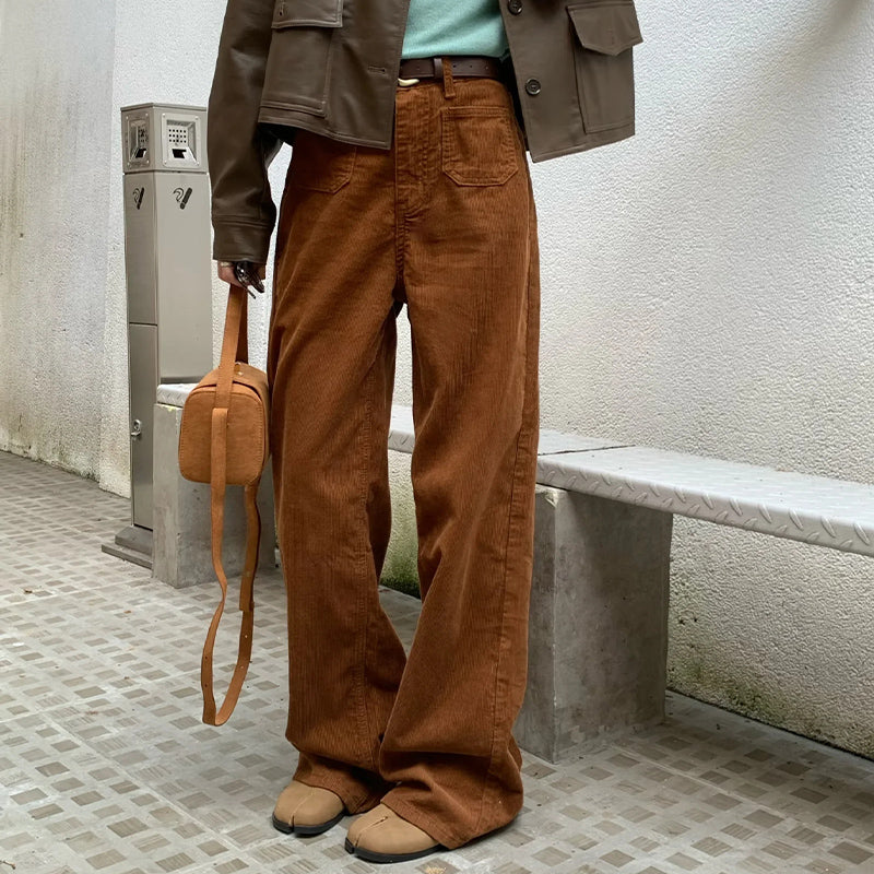 High Waist Corduroy Wide Leg Trousers