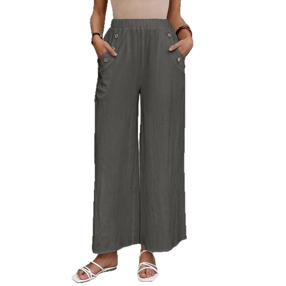 High Waist Wide Leg Button Pocket Pants
