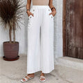 High Waist Wide Leg Button Pocket Pants - white