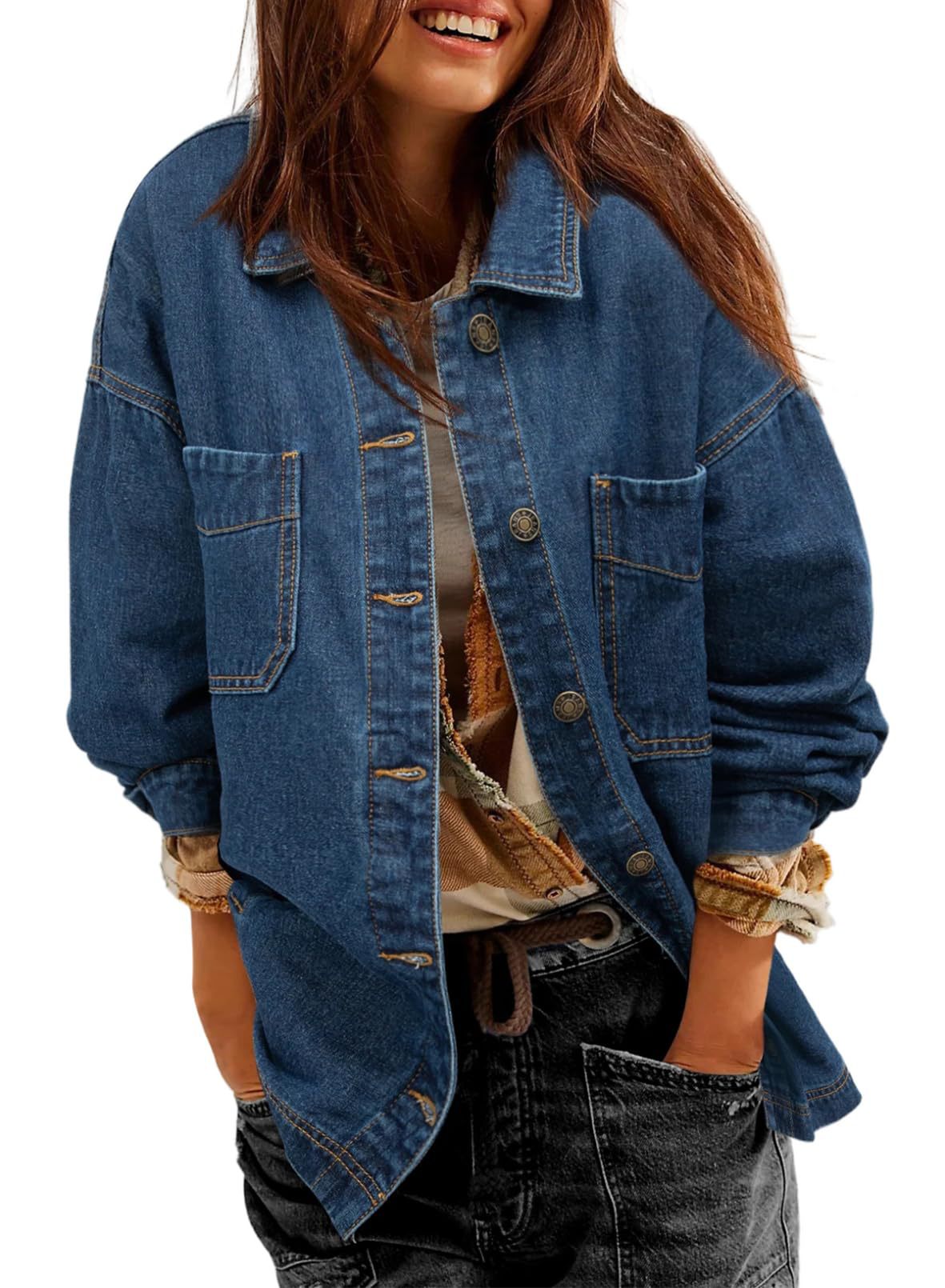 Relaxed Denim Overshirt Jacket for Layering - Blue