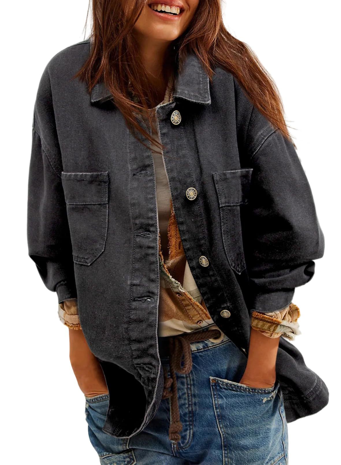Relaxed Denim Overshirt Jacket for Layering - Grey