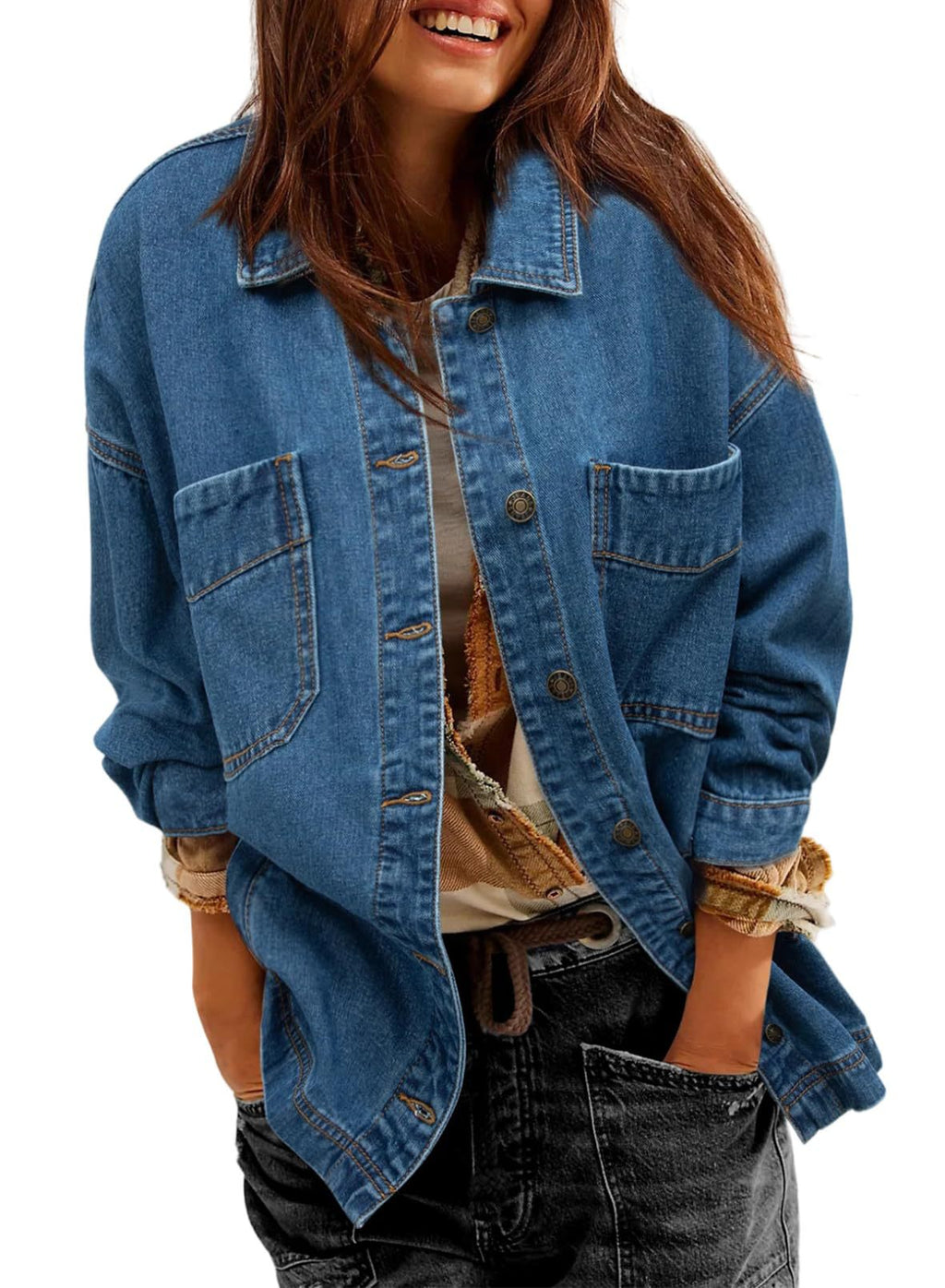 Relaxed Denim Overshirt Jacket for Layering - RoyalBlue
