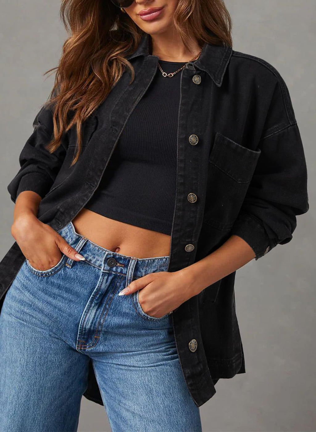 Relaxed Denim Overshirt Jacket for Layering - view 1