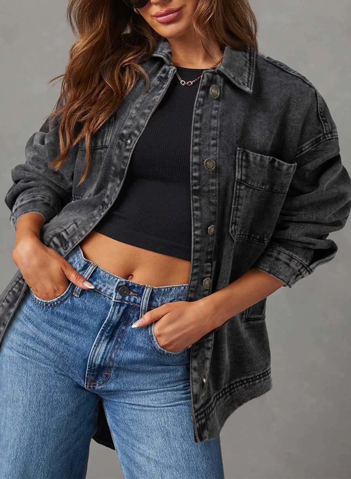 Relaxed Denim Overshirt Jacket for Layering - view 7
