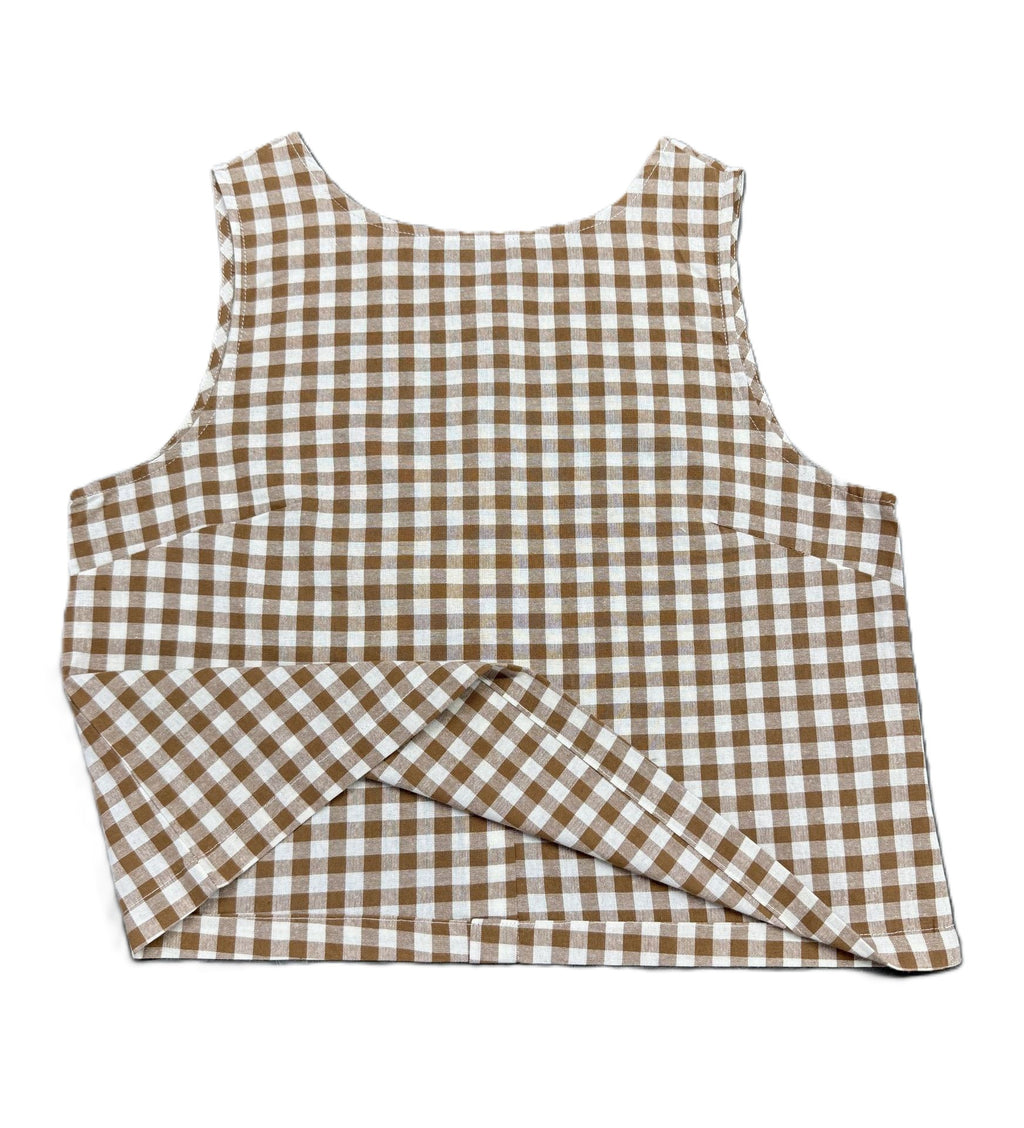 Gingham Check Sleeveless Tank With Button Back - Khaki - 1