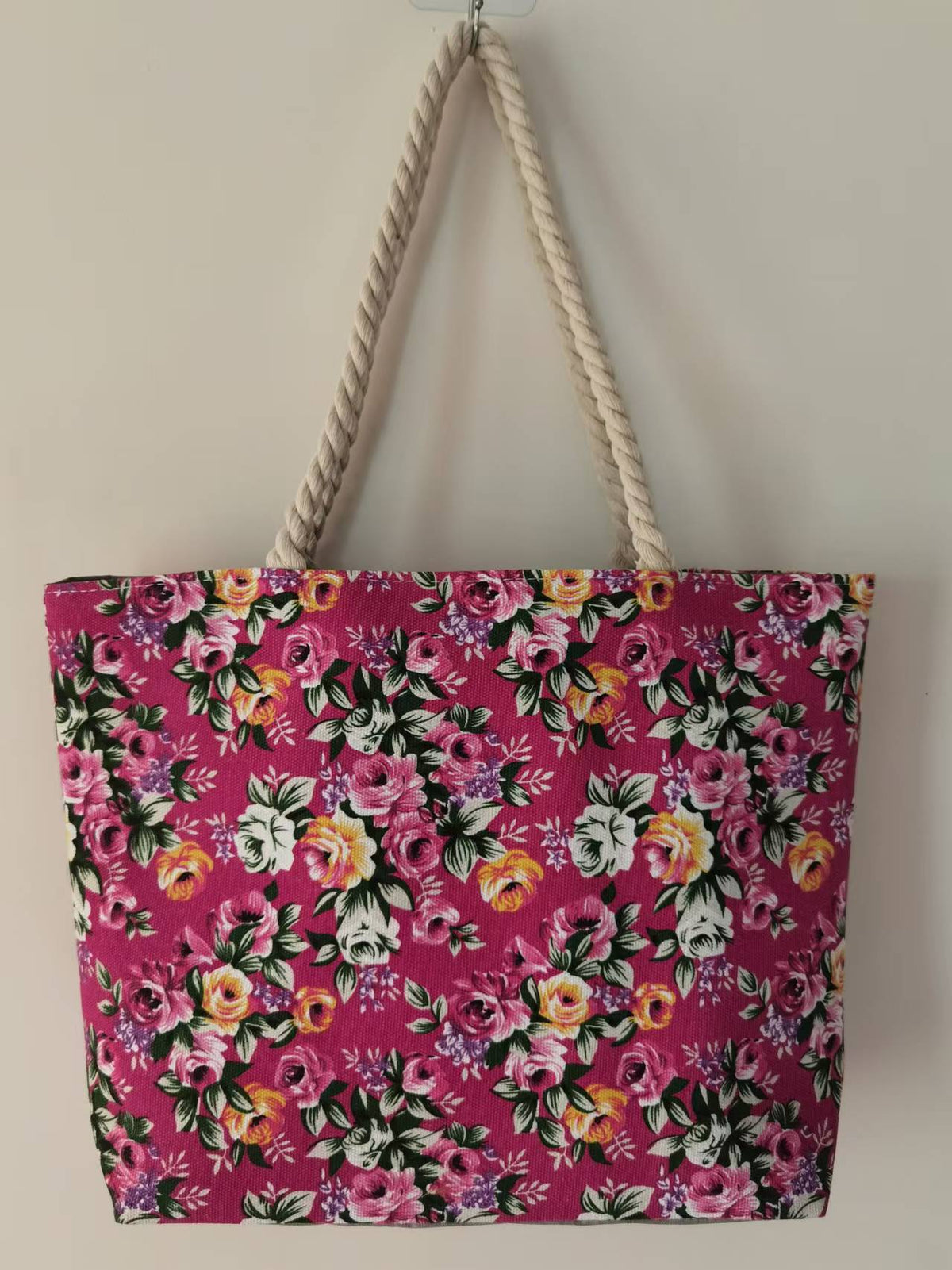 Hibiscus Print Canvas Beach Tote - Pink