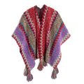 Open Front Tassel Ruana Poncho Wrap - Red