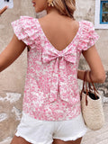 Floral Ruffle Sleeve Bow Back Blouse - Pink