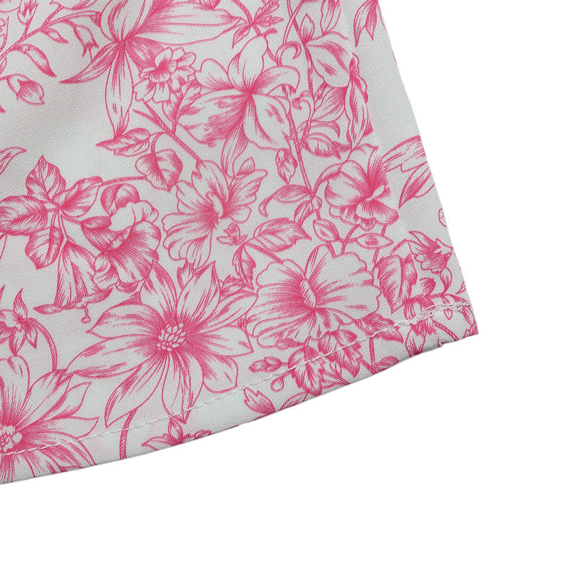 Floral Ruffle Sleeve Bow Back Blouse - Pink - 5