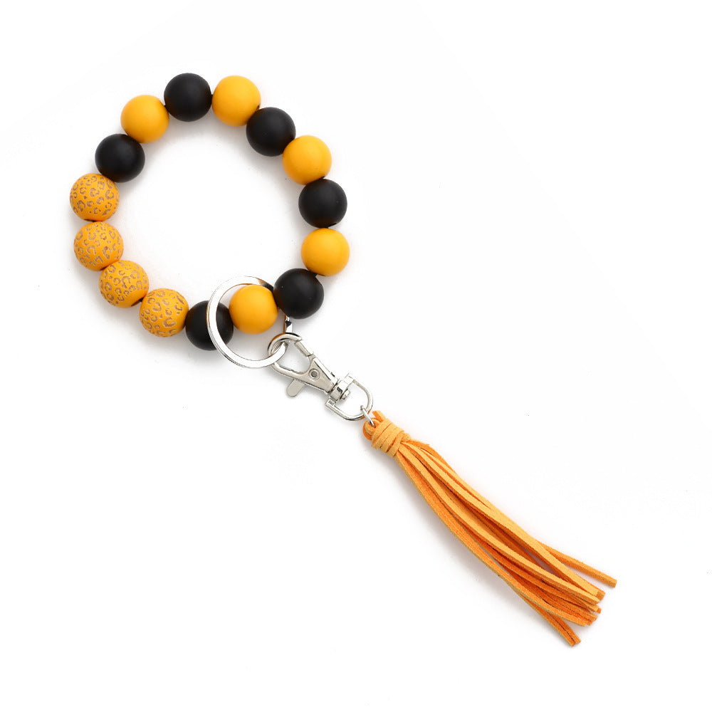 Wooden Bead Bangle Keychain With Tassel - Turmeric