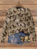 Rodeo Ranch Print Crew Neck Sweater - horse