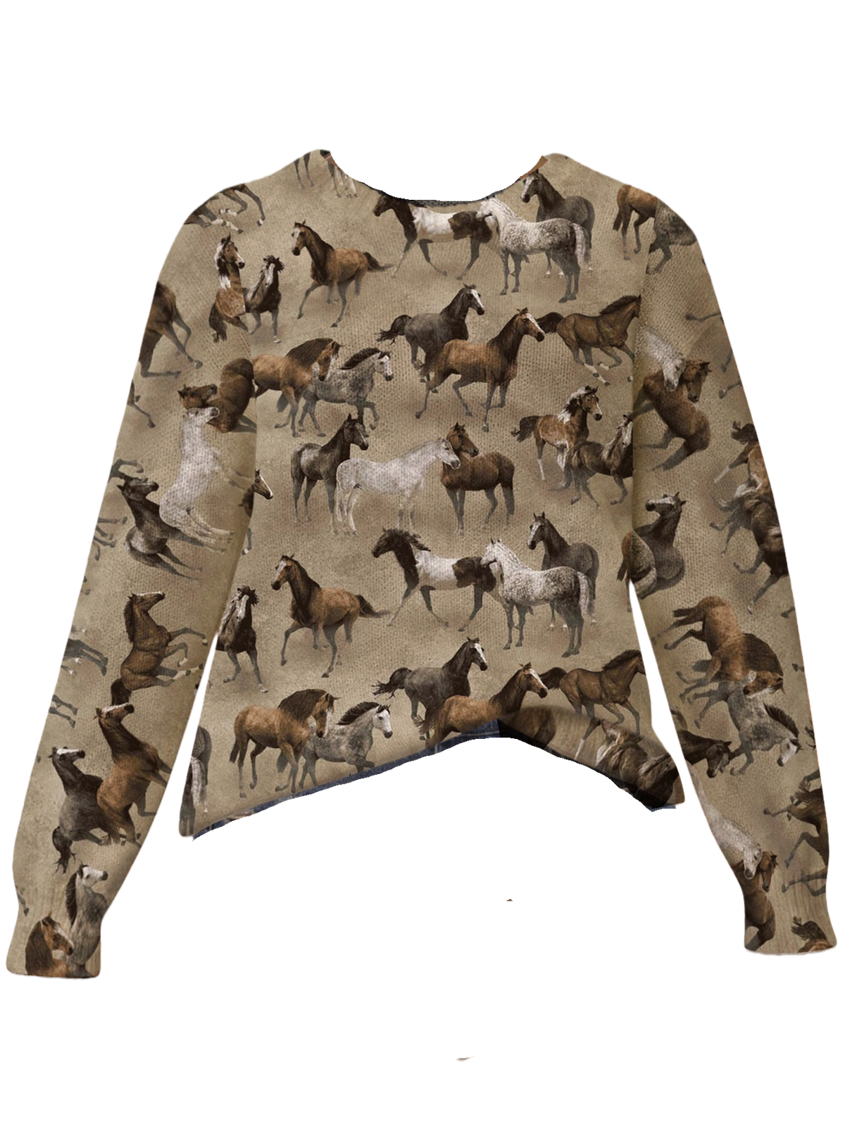 Rodeo Ranch Print Crew Neck Sweater - horse - 3
