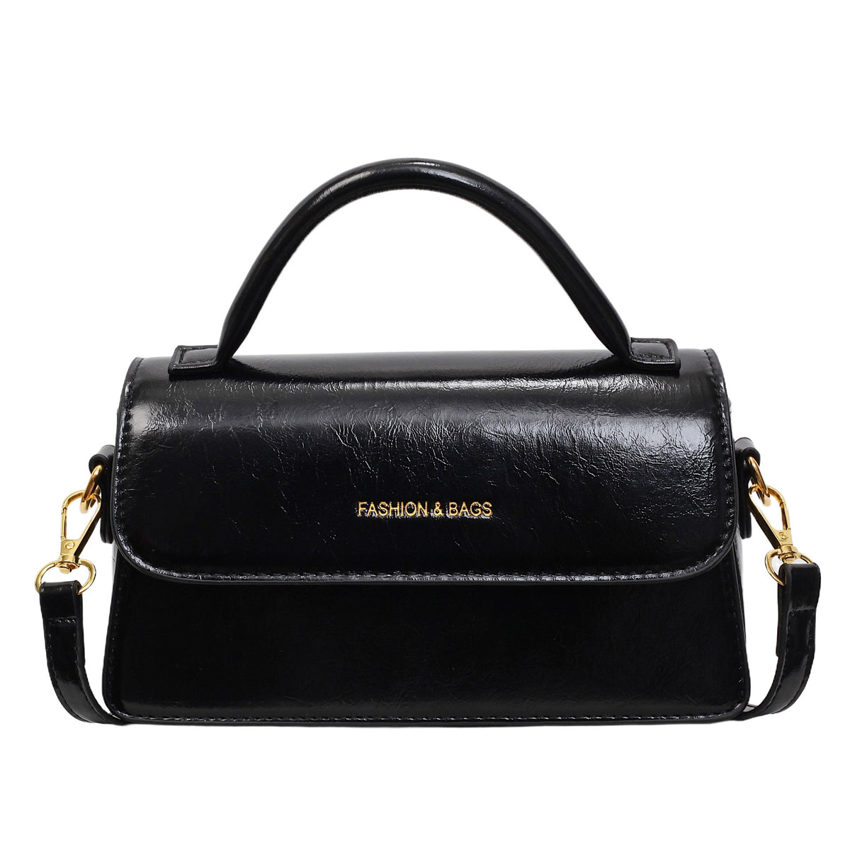 Mini Top Handle Flap Bag with Buckle Strap - Black