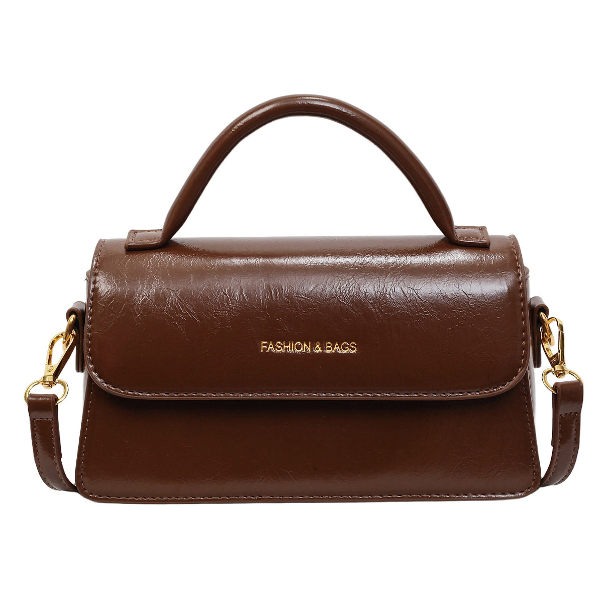 Mini Top Handle Flap Bag with Buckle Strap - Brown