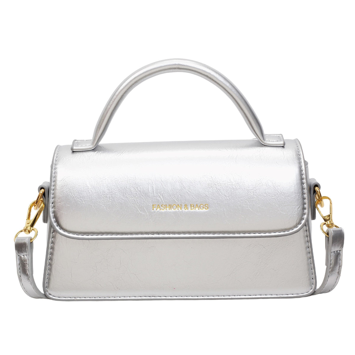 Mini Top Handle Flap Bag with Buckle Strap - Silver