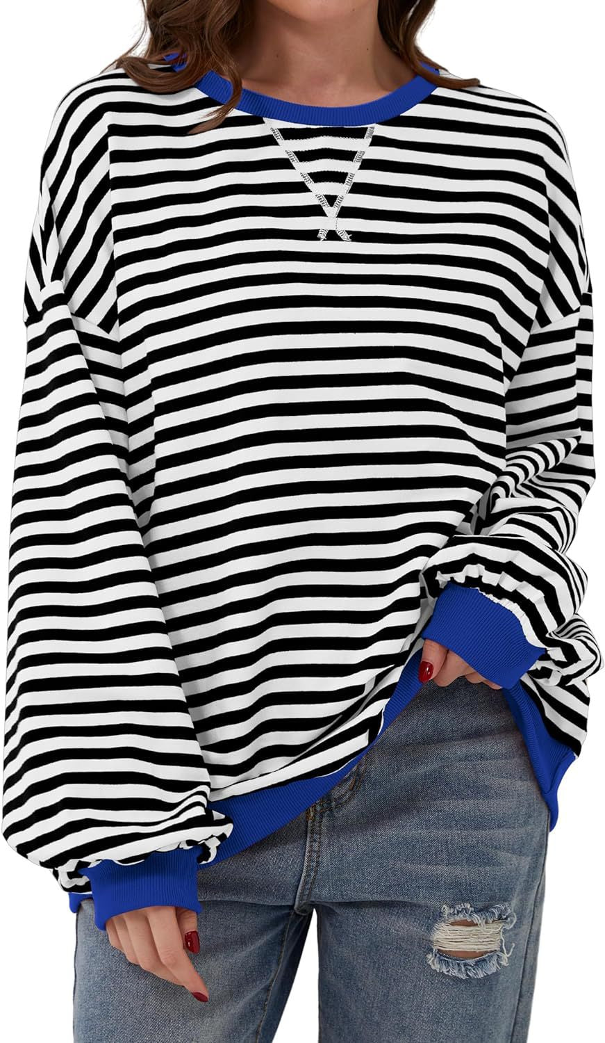 Retro Stripe Drop Shoulder Pullover Sweatshirt - Black_W