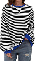 Retro Stripe Drop Shoulder Pullover Sweatshirt - Black_W