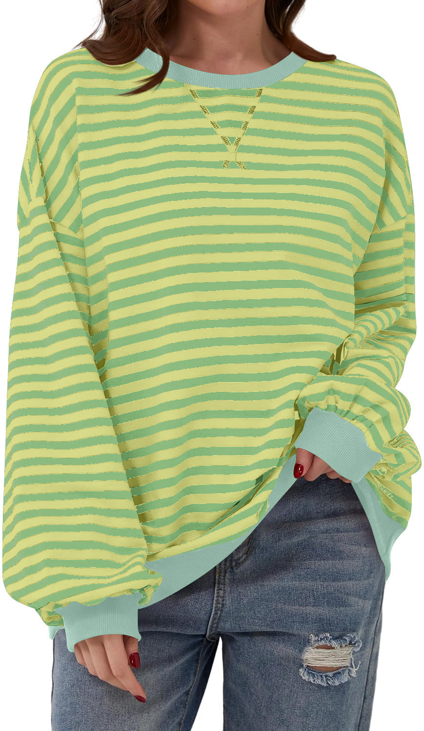 Retro Stripe Drop Shoulder Pullover Sweatshirt - Yellow_G