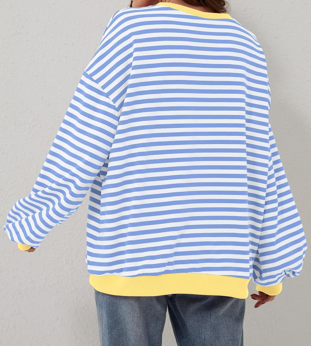 Retro Stripe Drop Shoulder Pullover Sweatshirt - view 2