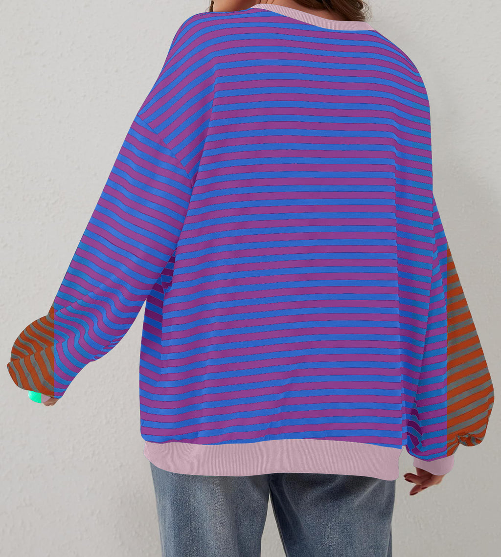 Retro Stripe Drop Shoulder Pullover Sweatshirt - view 3
