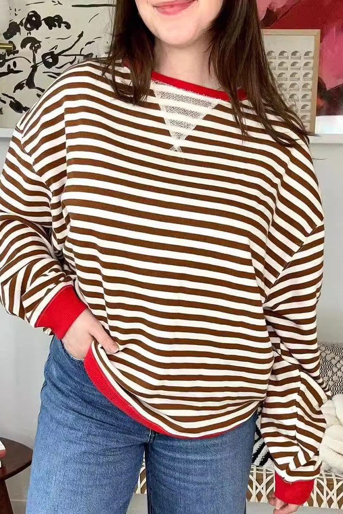 Retro Stripe Drop Shoulder Pullover Sweatshirt - view 5