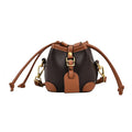 Mini Drawstring Bucket Crossbody Bag - Espresso Tan