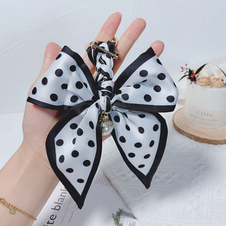 Printed Silk Scarf Bow Keyring Charm - Color_1