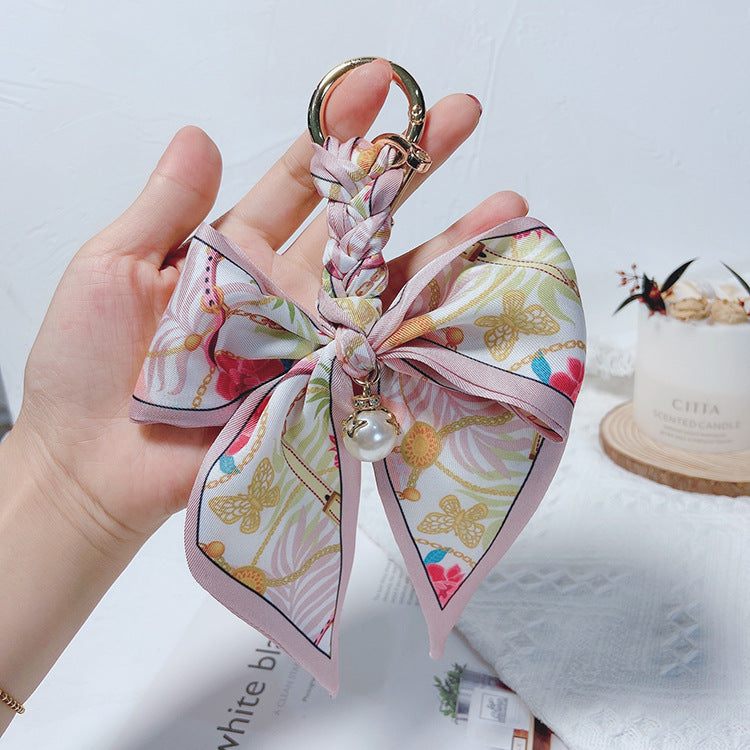 Printed Silk Scarf Bow Keyring Charm - Color_2