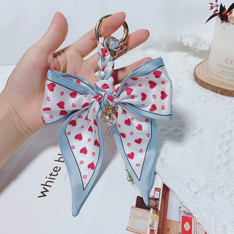 Printed Silk Scarf Bow Keyring Charm - Color_5