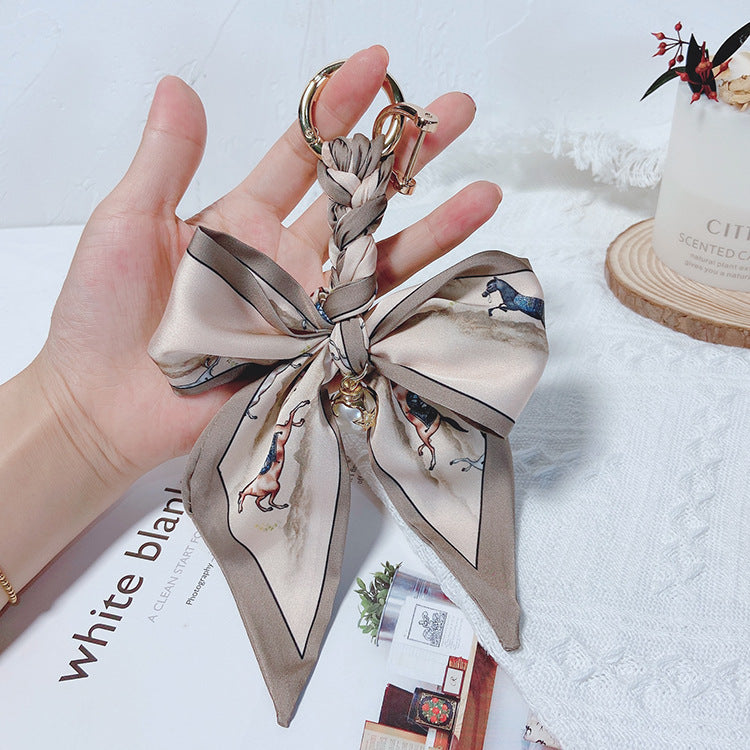 Printed Silk Scarf Bow Keyring Charm - Color_6